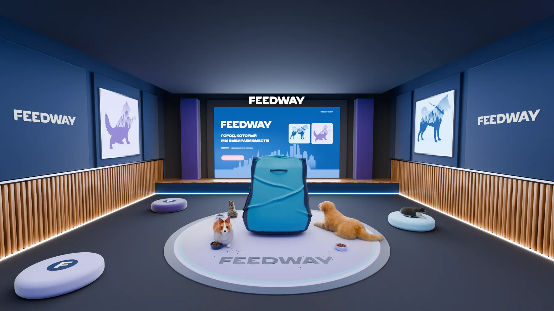 VR-кинотеатр FEEDWAY: зал, кресло-мешок, питомцы